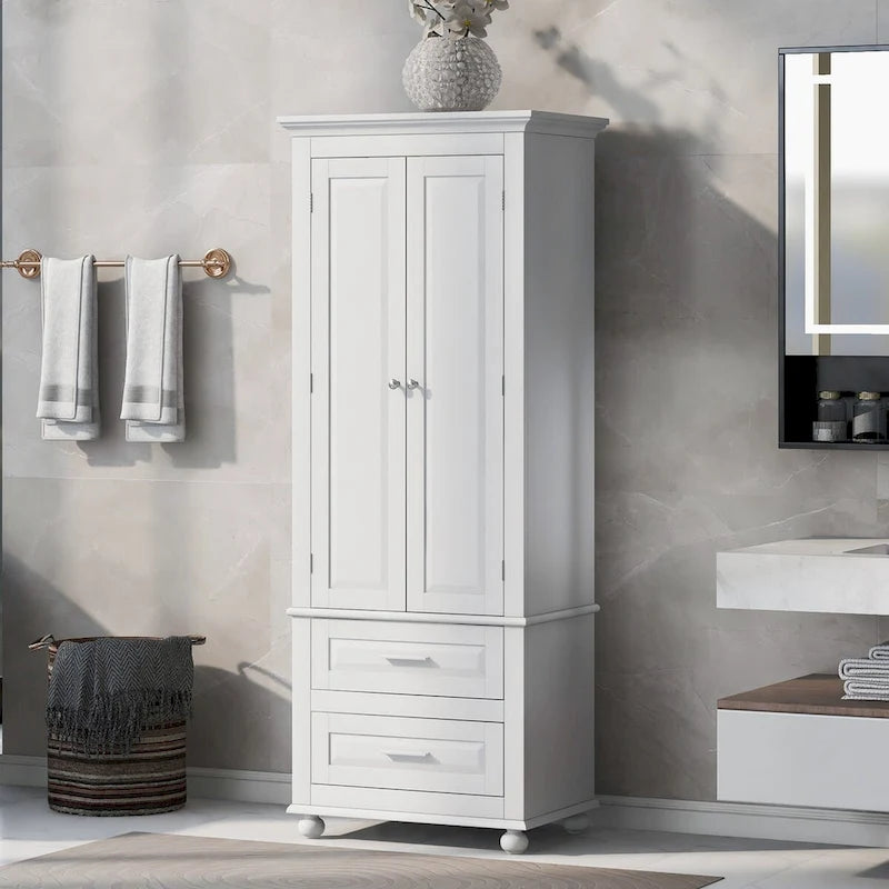 Armoire de rangement haute blanche à deux tiroirs pour cuisine, salle de bain ou bureau-2