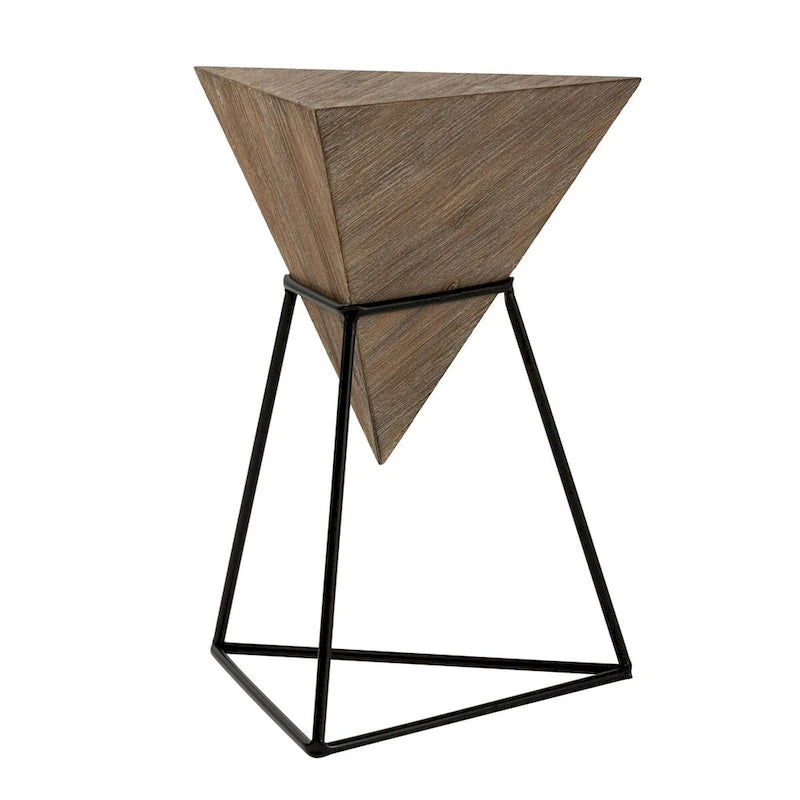 COZAYH Table d'appoint géométrique moderne avec plateau en bois et piètement en métal, support pour plantes original en forme de pyramide, idéale pour le bureau. Forme triangulaire.-4