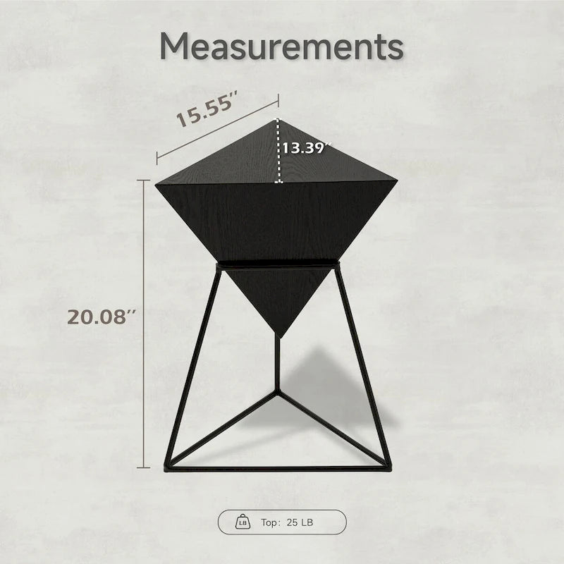 COZAYH Table d'appoint géométrique moderne avec plateau en bois et piètement en métal, support pour plantes original en forme de pyramide, idéale pour le bureau. Forme triangulaire.-10