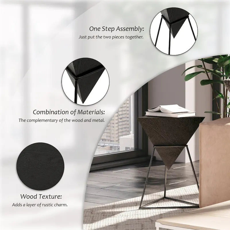 COZAYH Table d'appoint géométrique moderne avec plateau en bois et piètement en métal, support pour plantes original en forme de pyramide, idéale pour le bureau. Forme triangulaire.-12