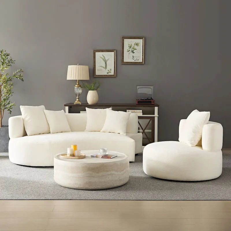 Canapé d'angle moderne 2 en 1 incurvé et pivotant à 360°, confortable, 4 places, recouvert de tissu.-4