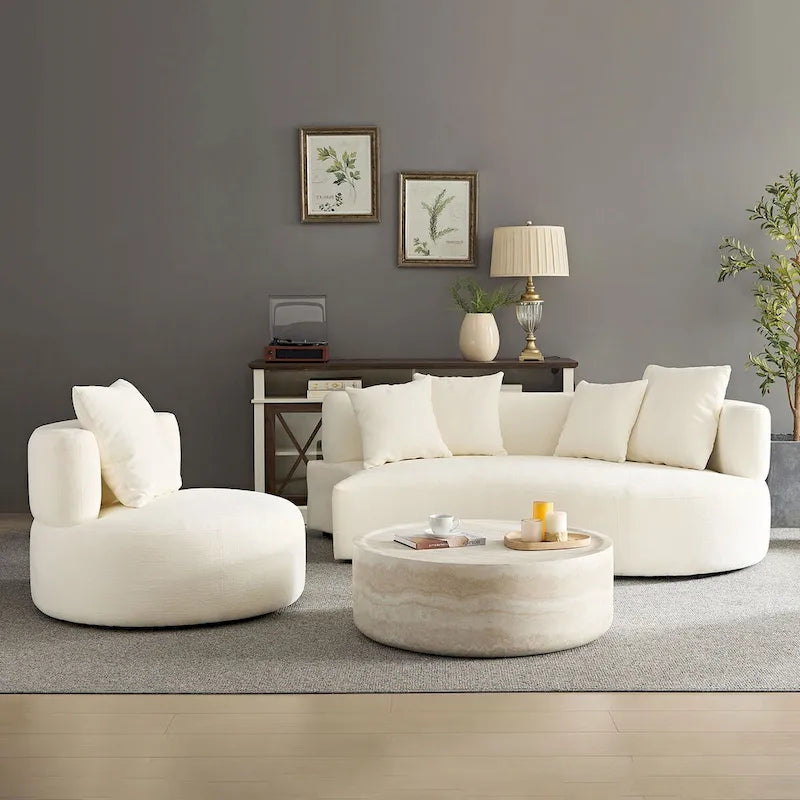 Canapé d'angle moderne 2 en 1 incurvé et pivotant à 360°, confortable, 4 places, recouvert de tissu.-8