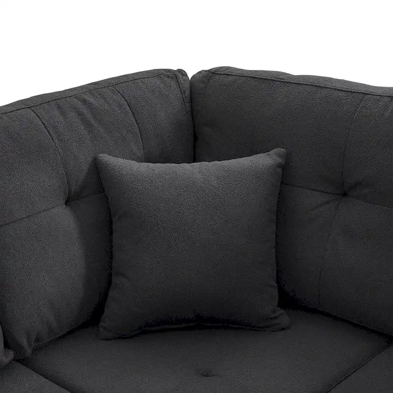 Canapé d'angle modulaire en lin Merax avec coussins-17