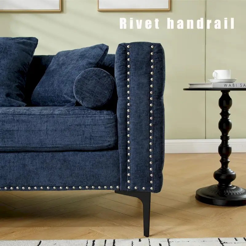 Canapé d'angle convertible moderne en chenille capitonnée en forme de L-9