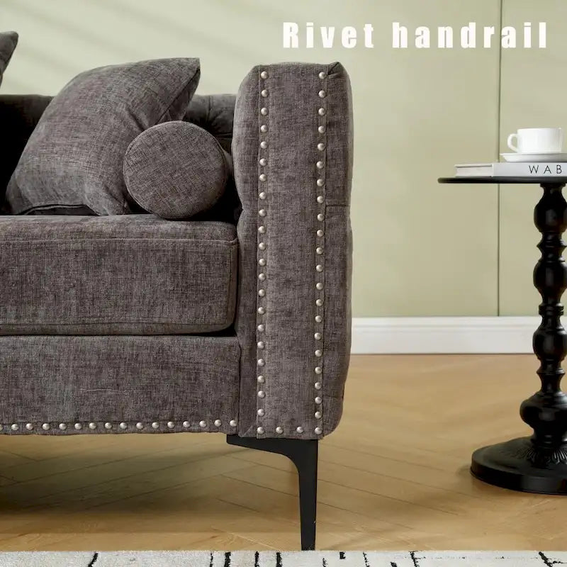 Canapé d'angle convertible moderne en chenille capitonnée en forme de L-13