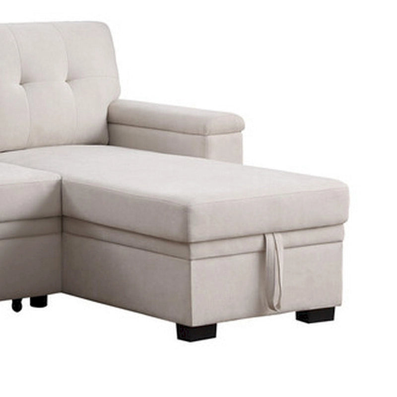 Canapé d'angle convertible réversible Lusy 85 pouces avec méridienne de rangement, beige-3