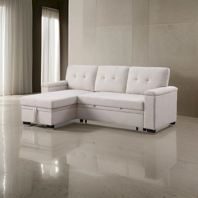 Canapé d'angle convertible réversible Lusy 85 pouces avec méridienne de rangement, beige-6